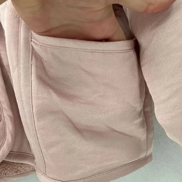 Anthropologie Saturday Sunday Reversible Satin Leona Pink Hoodie Snap Fleece Jac - Picture 7 of 9